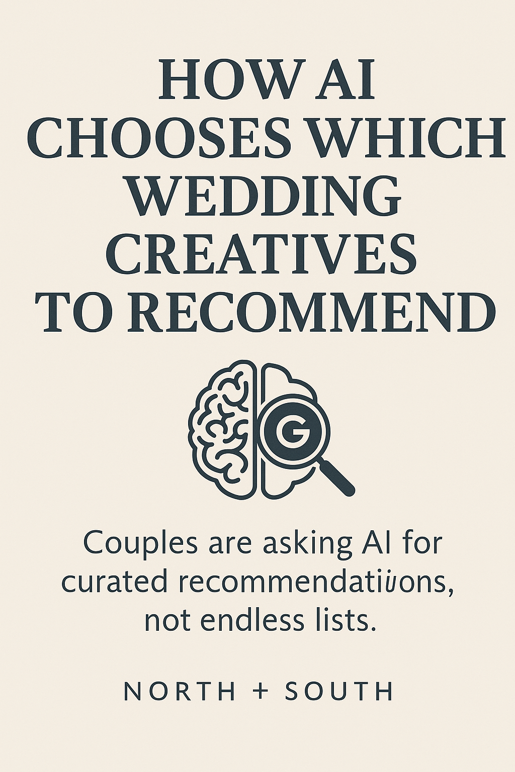 Pinterest infographic with North+South branding that explains how couples use AI tools to receive curated recommendations for wedding planners, venues, and photographers.
