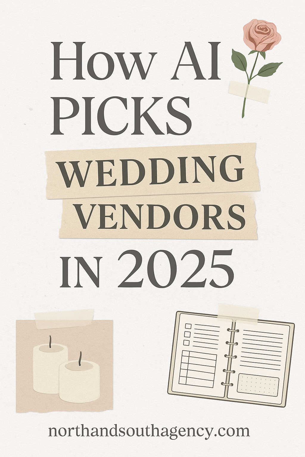 Flowchart graphic showing how AI engines pick wedding vendors based on website copy, reviews, blogs, and press features